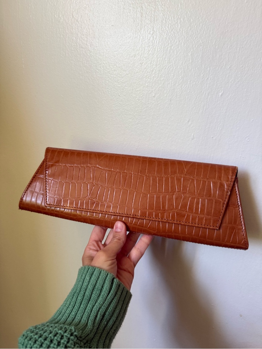 Kenneth Cole Croc-Embossed Tan Leather Clutch